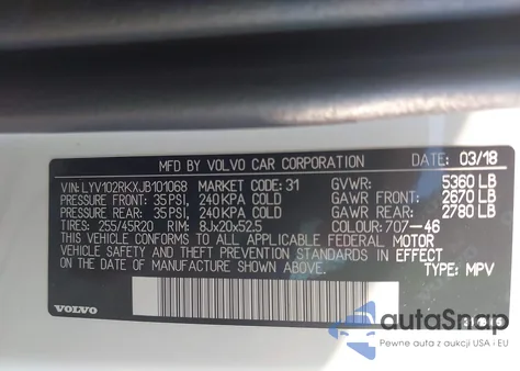 2018 Volvo Xc60 T5 Momentum from USA, damaged, VIN LYV102RKXJB101068